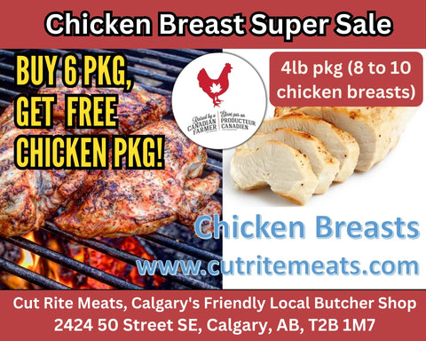 SUPER SALE! Chicken Breast 4lb bag (8 to 10 chicken breasts) Buy 6 bags, Get 1 FREE