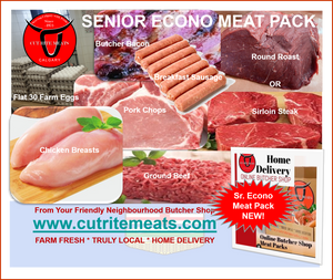 Cut Rite Meats  Senior Econo Pack includes Chicken Breasts and Bacon and Pork Chops and Round Roast and Steak and Ground  Beef.